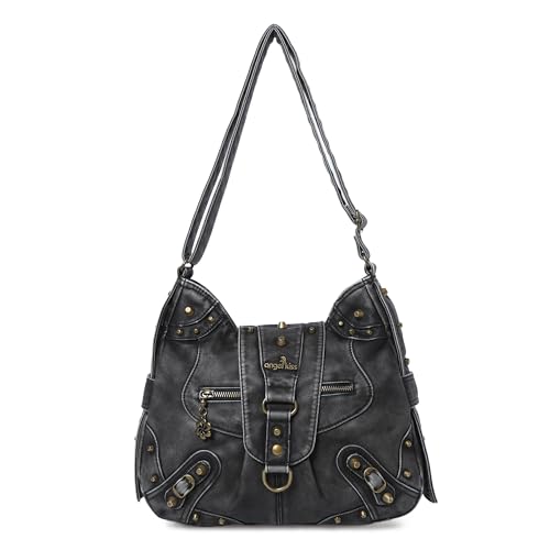 Angel Kiss Hobo Bag for Women Studded Vegan Leather Shoulder Purses and Handbags Retro Roomy Daily Purse Travel Crossbody Bags Medium Size With Adjustable Strap,Brown - Image 1