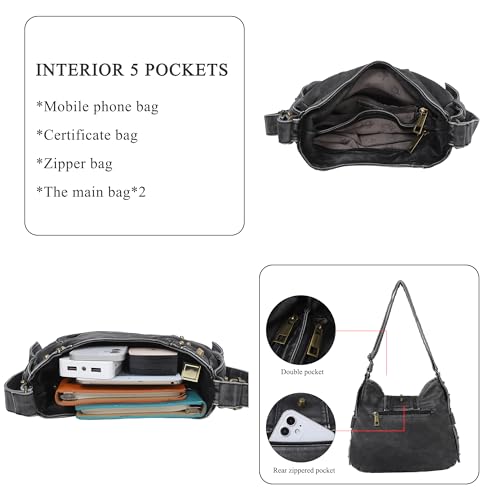 Angel Kiss Hobo Bag for Women Studded Vegan Leather Shoulder Purses and Handbags Retro Roomy Daily Purse Travel Crossbody Bags Medium Size With Adjustable Strap,Brown - Image 5