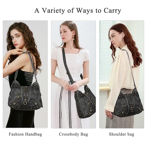 Angel Kiss Hobo Bag for Women Studded Vegan Leather Shoulder Purses and Handbags Retro Roomy Daily Purse Travel Crossbody Bags Medium Size With Adjustable Strap,Brown - Image 2