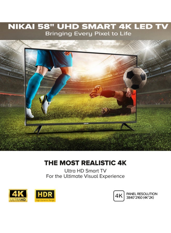 نيكاي تلفزيون نيكاي ذكي LED مقاس 58 بوصة بدقة 4K UHD | نظام أندرويد | تطبيقات ذكية تشمل تويتر وفيسبوك وسكايب | واي فاي وDLNA مدمجان | 3 منافذ HDMI و2 USB | معالج رباعي النواة | معدل تحديث 60 هرتز | ضمان سنتين | UHD60SLED1-A / UHD60SLED2 / UHD60SLED-FL Gamut UHD60SLED1-A/UHD60SLED2/UHD60SLED-FL أسود - Image 1