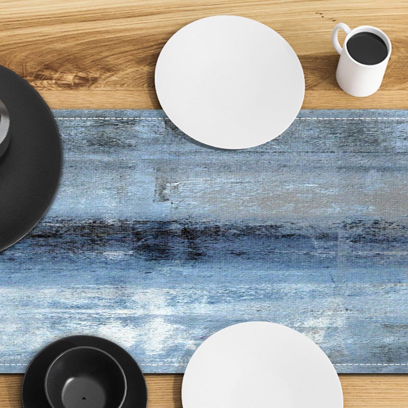 AILUER Blue Grey Table Runners Modern Art Farmhouse Linen Table Runners Dresser Scarves Retro Rustic Style for Party Kitchen Dining Table Coffee Holiday Party Decor (13"x 90", Blue Grey) - Image 5