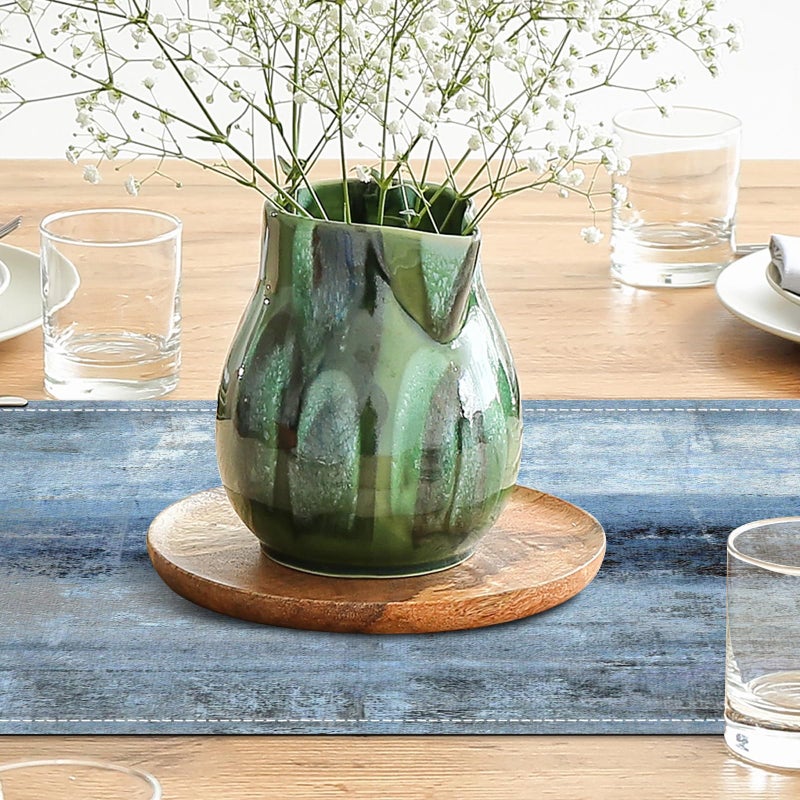 AILUER Blue Grey Table Runners Modern Art Farmhouse Linen Table Runners Dresser Scarves Retro Rustic Style for Party Kitchen Dining Table Coffee Holiday Party Decor (13"x 90", Blue Grey) - Image 4