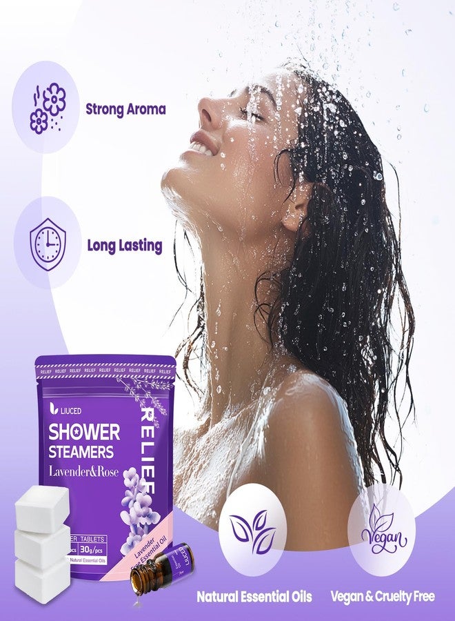 LIUCED Shower Steamers Aromatherapy - 14 Pack Lavender & Rose Shower Bombs and 5ml Natural Lavender Essential Oils, Birthday Day Gifts for Mom Wife, Self Care Stress Relief Gifts for Women Her - Image 3