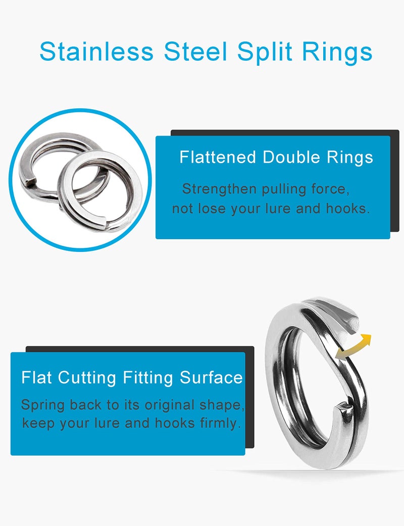 Facikono 250pcs Fishing Split Rings Assortment Kit, Stainless Steel Double Flat Wire Snap Ring Lure Tackle Connector - Image 5