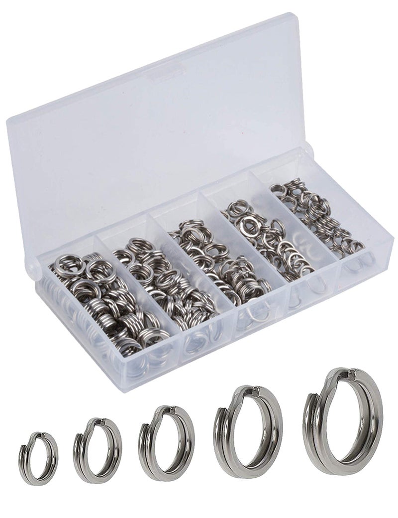 Facikono 250pcs Fishing Split Rings Assortment Kit, Stainless Steel Double Flat Wire Snap Ring Lure Tackle Connector - Image 1