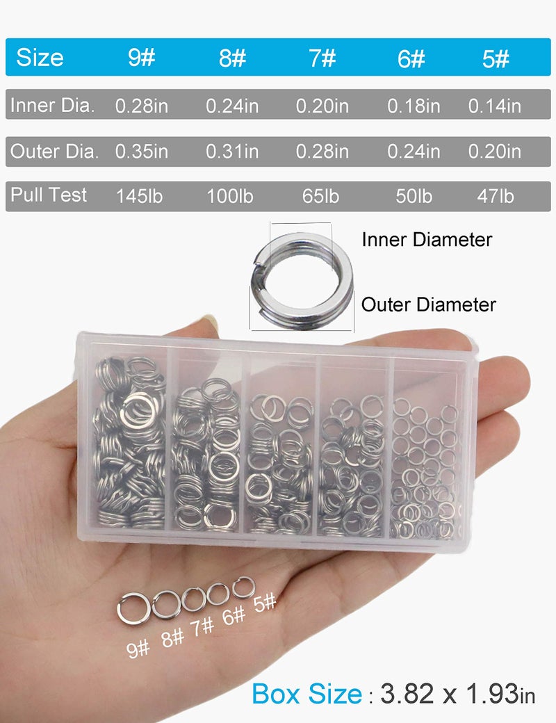 Facikono 250pcs Fishing Split Rings Assortment Kit, Stainless Steel Double Flat Wire Snap Ring Lure Tackle Connector - Image 2