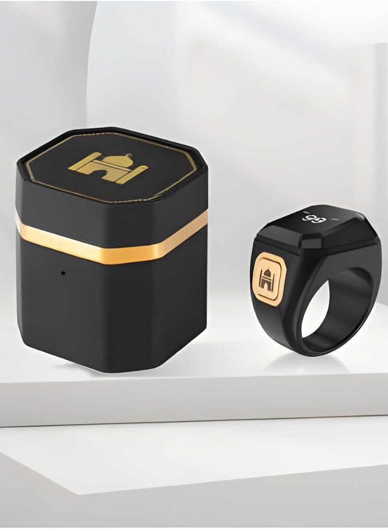 BSTWSH Metal Zinc Alloy Smart Counter Ring for Zikr & Tasbih – Bluetooth-Enabled Digital Tasbeeh Counter with 5 Prayer Time Reminders, OLED Display, Vibration Alerts, and Rechargeable Storage Case - 18mm  - Image 2