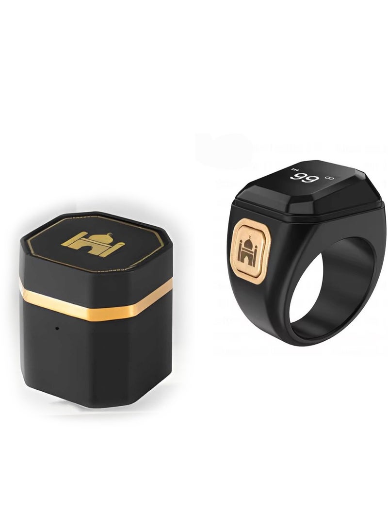 BSTWSH Metal Zinc Alloy Smart Counter Ring for Zikr & Tasbih – Bluetooth-Enabled Digital Tasbeeh Counter with 5 Prayer Time Reminders, OLED Display, Vibration Alerts, and Rechargeable Storage Case - 18mm  - Image 1
