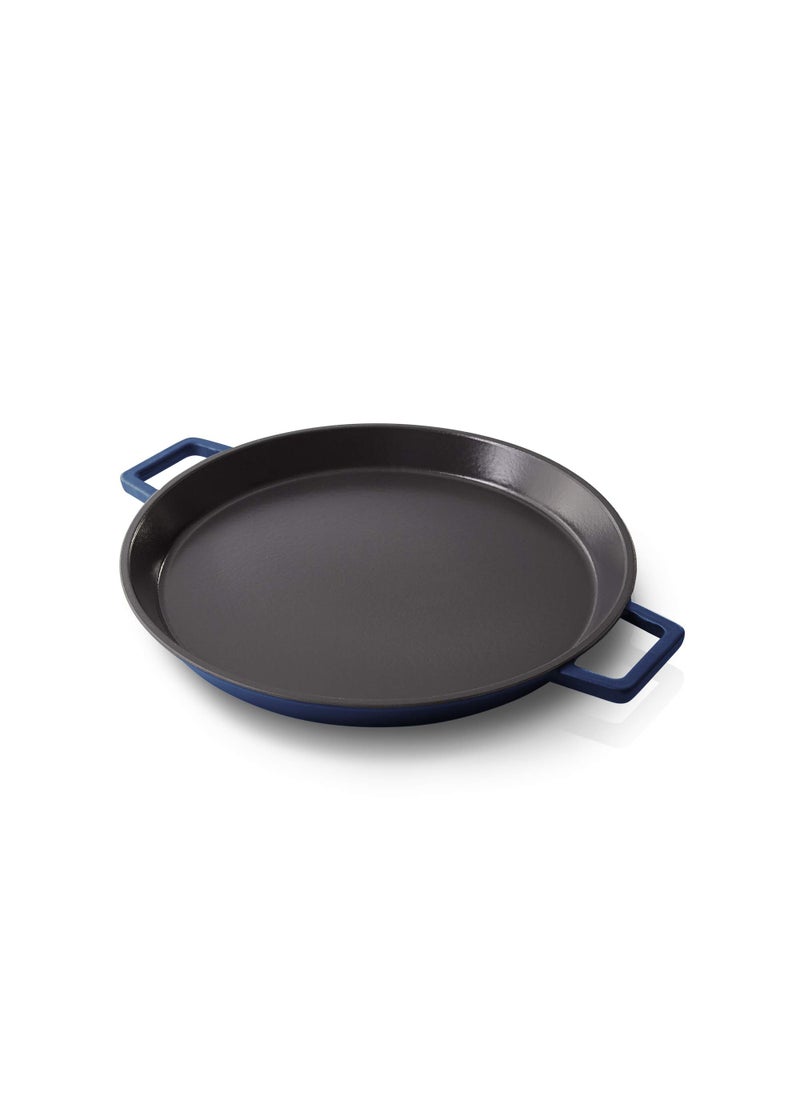 Dash Zakarian by Dash 13 Inch Nonstick Cast Iron Dual Handle Pan Titanium Ceramic Coated Frying Pan Blue 