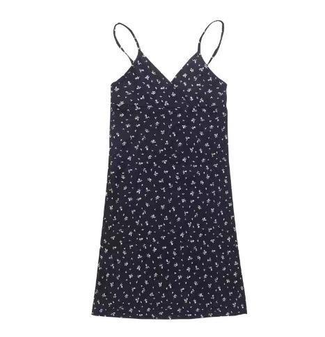 Vintage Print V-Neck Slip Dress 2024 small black flowers 