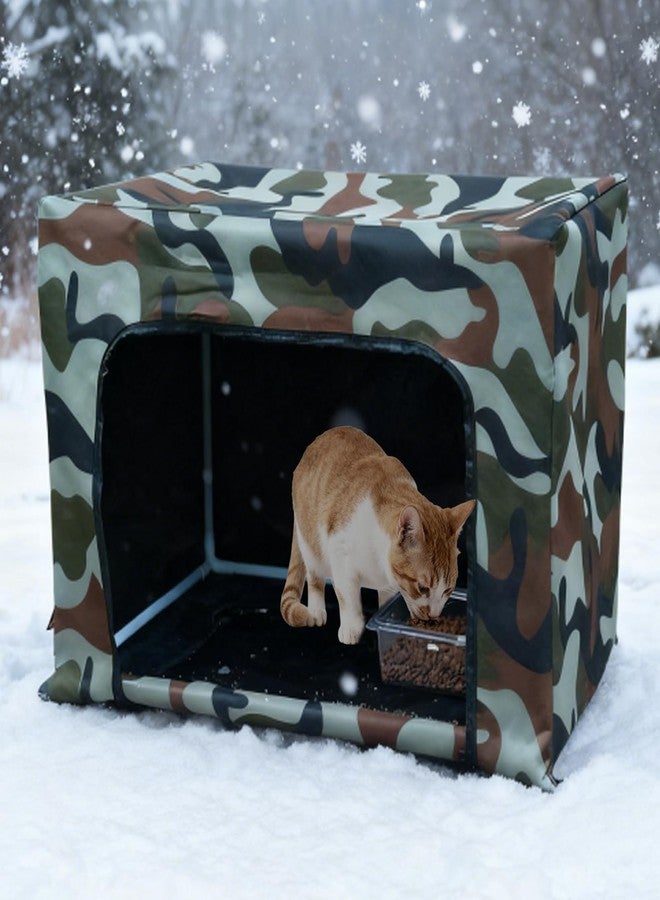 LoopTime Outdoor Cat House Weatherproof Feeding Station for Food & Water,Large Clawsable Cat Houses for Outdoor Cats,Waterproof Kitty Dining Room Cats Shelter for Stray,Feral & Community Cats (Green) - Image 1