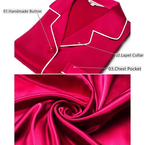 Lonxu Womens Silk Satin Pajamas Set Sleepwear Loungewear Red S - Image 4