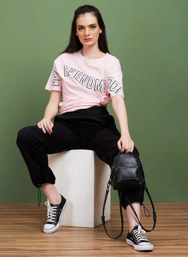 globus Globus Slogan Print Round Neck Cotton Boxy Fit T-Shirt