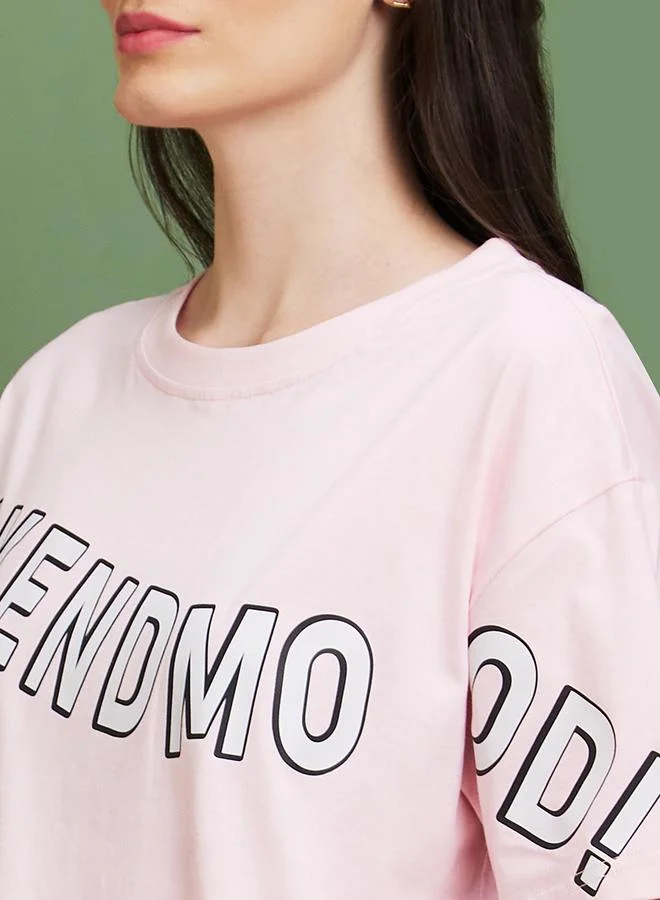 globus Globus Slogan Print Round Neck Cotton Boxy Fit T-Shirt