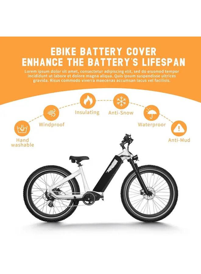 Waterproof And Cold Proof Neoprene E Bike Battery Cover Black And Orange Reflective Safety Design For Winter Night Riding Large Tire Bike Compatible Dustproof Protective Case With Hand Wash Care High Visibility Accessory Weather Resistant Material For Outdoor Enthusiasts - Image 4