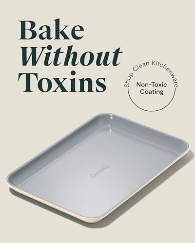 Caraway Nonstick Ceramic Small Baking Sheet 9x13 NonToxic PTFE PFOA Free Oven Safe Aluminized Steel Core Mini Sheet Pan for Baking Roasting More Cream - Image 3