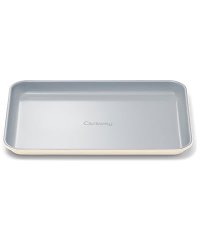 Caraway Nonstick Ceramic Small Baking Sheet 9x13 NonToxic PTFE PFOA Free Oven Safe Aluminized Steel Core Mini Sheet Pan for Baking Roasting More Cream - Image 1