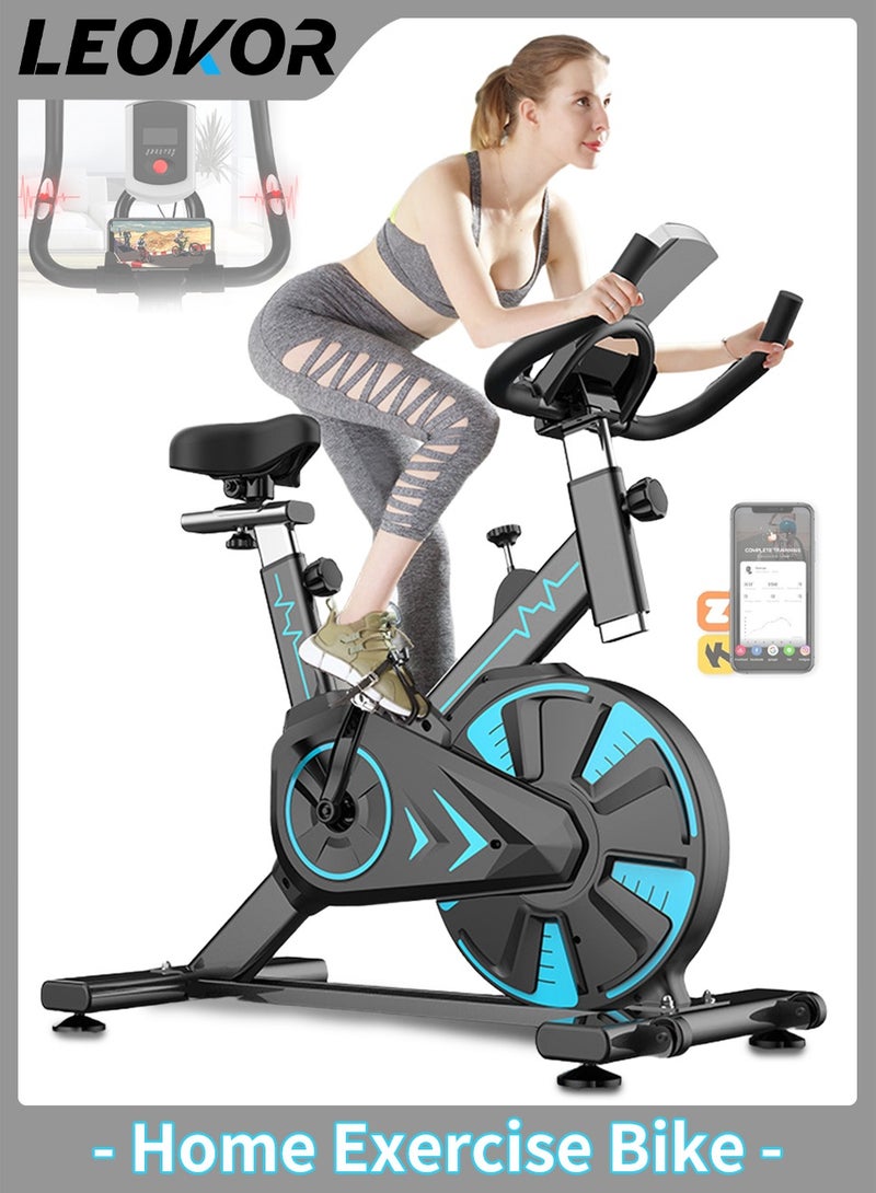 LEOKOR Exercise Bikes for Home Gym, Stationary Bikes with Magnetic Resistance Adjustable, 150 KG Loading Capacity, Indoor Cycling Bike with Height Adjustable Seat, Pulse Sensor, iPad Holder & Electronic Display - Image 1