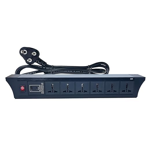 MX MX 6Outlet Desktop Clamp Mount Power Strip with 2 USB Ports 95W Laptop Charger Dual Pole LED Indicator Switch 6 Amps Universal Socket Design for Home Office3MTR 