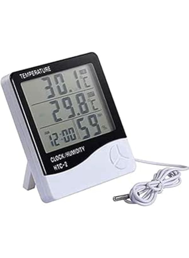 Digital LCD Temperature Thermometer Hygrometer Humidity Meter Clock (White, HTC-2)