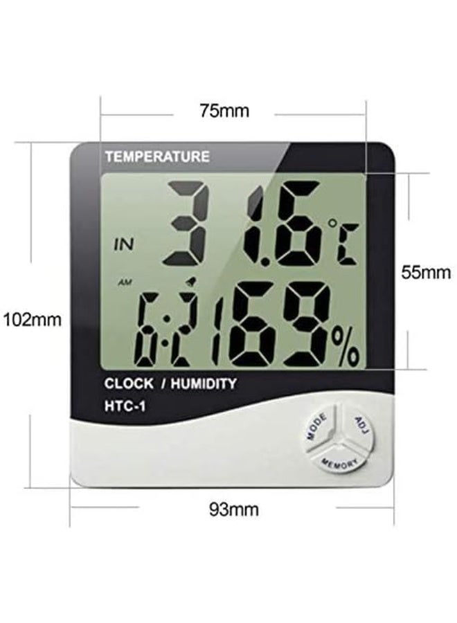 Digital LCD Temperature Thermometer Hygrometer Humidity Meter Clock (White, HTC-1) - Image 2