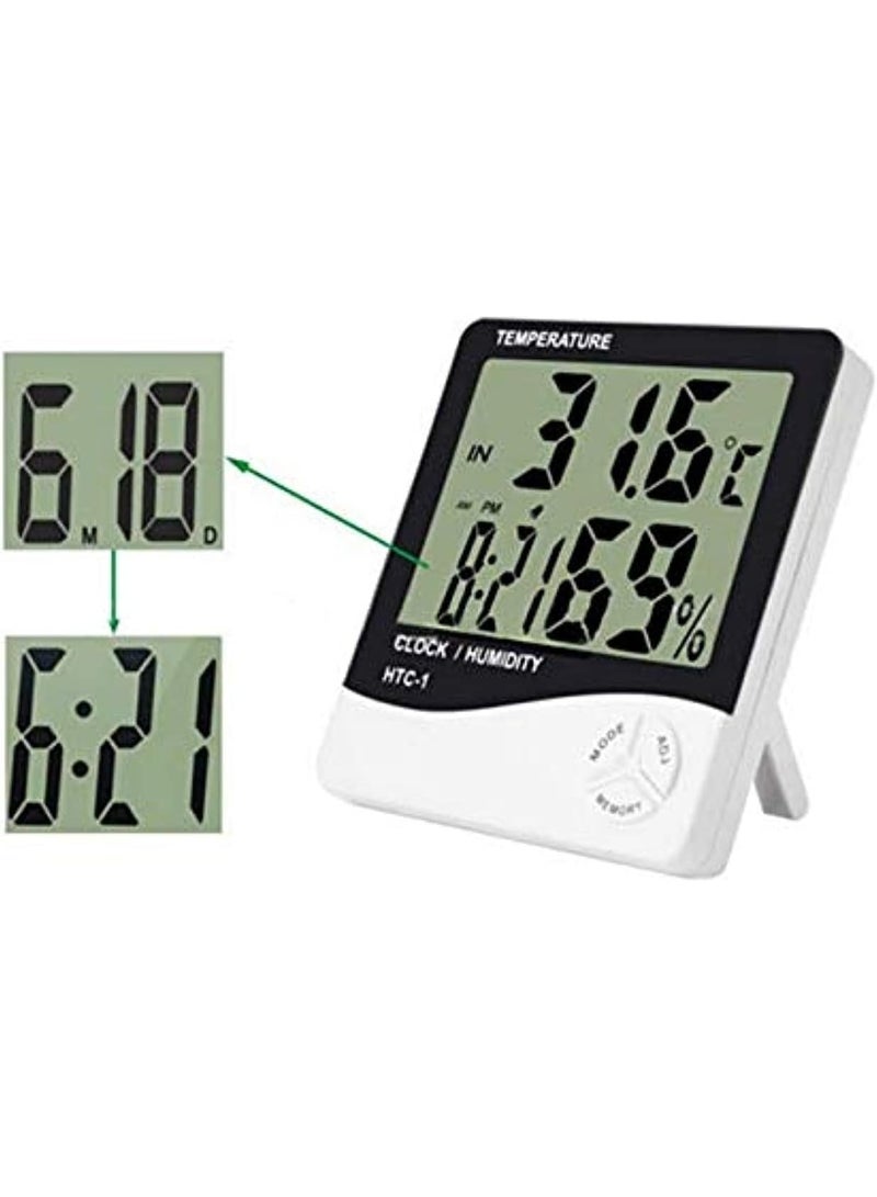 Digital LCD Temperature Thermometer Hygrometer Humidity Meter Clock (White, HTC-1) - Image 3