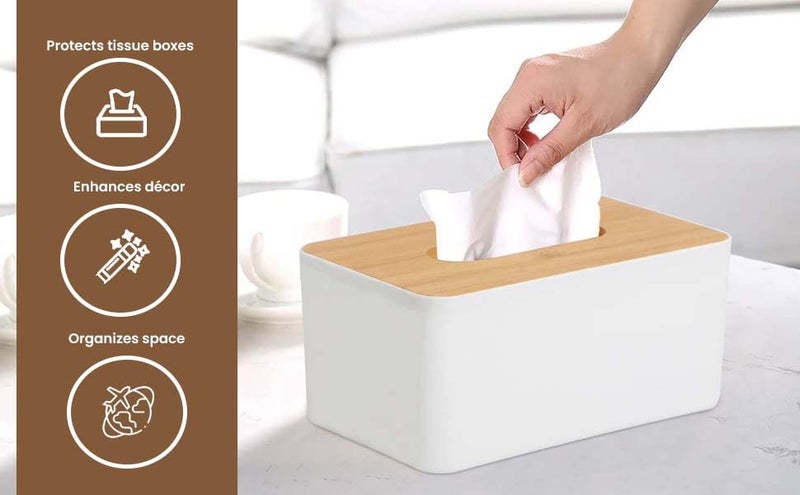RUNMAY Wood Tissue Box Cover for Disposable Paper Facial Tissues, Wooden Rectangular Tissue Box Holder for Storage on Bathroom Vanity, Countertop, Bedroom Dresser, Night Stand, Desk - Image 4