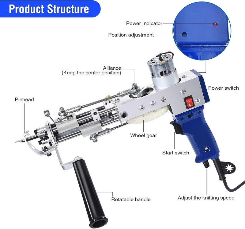 Vehipa Tufting Gun Cut Pile and Loop Pile 2 in 1 Electric Rug Gun Machine Starter Kit for Tufting Lover - Image 2