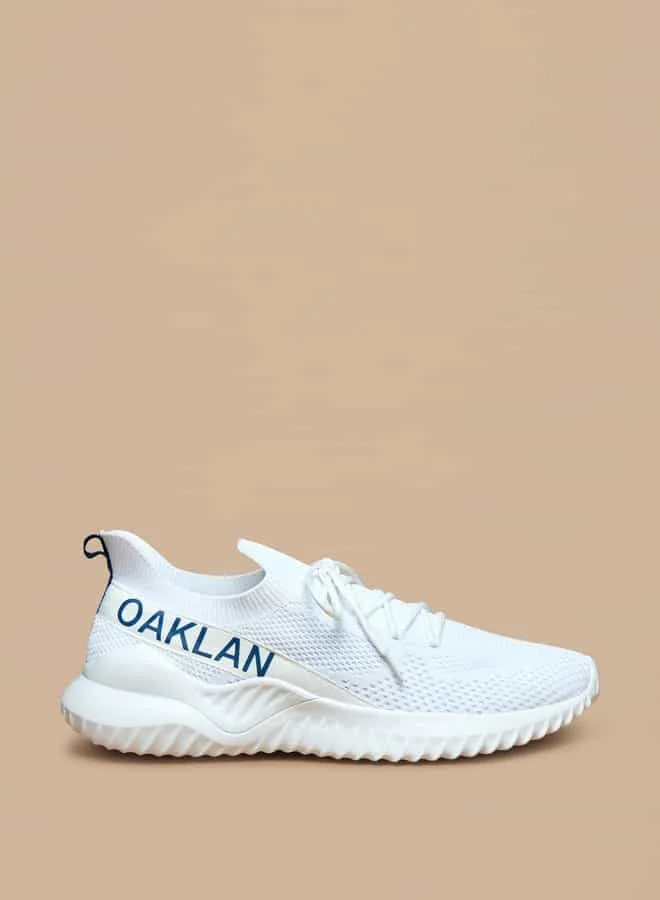 Oaklan by Shoexpress Men Logo Print Slip-On Sports Shoes with Lace Detail