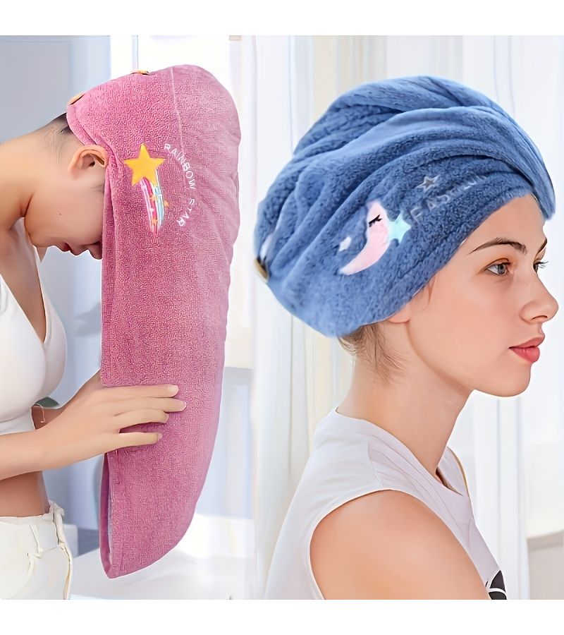 Purple Microfiber Hair Drying Towel Super Absorbent Quick Dry Shower Cap For Women Girls - Image 1