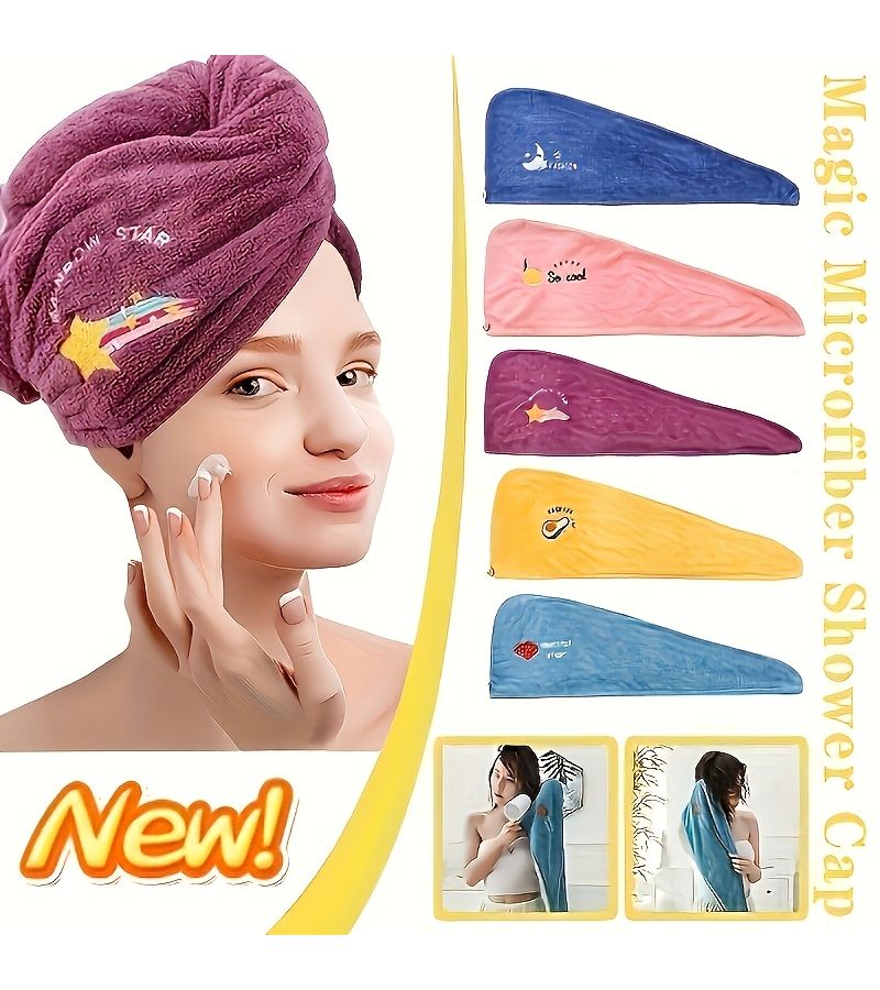 Purple Microfiber Hair Drying Towel Super Absorbent Quick Dry Shower Cap For Women Girls - Image 3