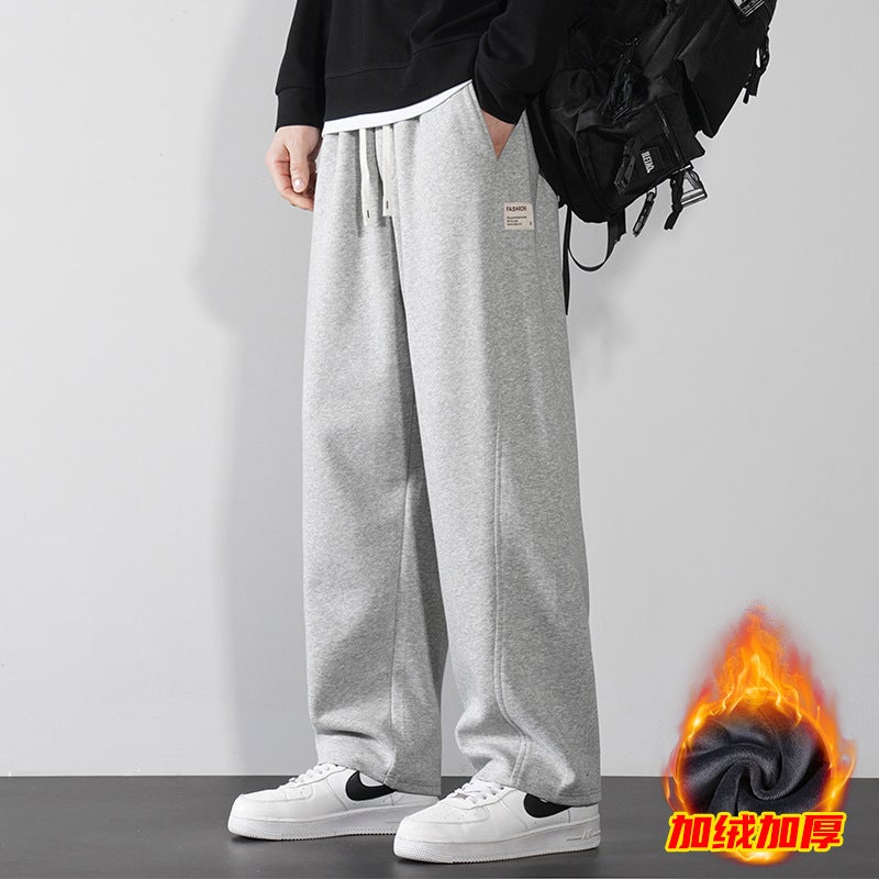 Pants Mens Winter fleece-lined Thickened Loose Super Soft Leg Sports Pants Mens Warm Casual Pants Straight Leg Wide Leg Pants light gray/velvet - Image 1