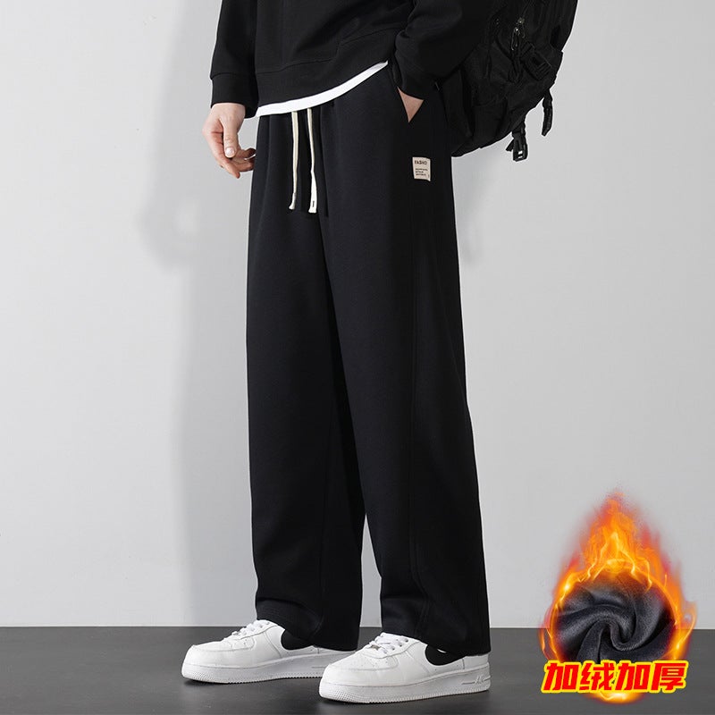 Pants Mens Winter fleece-lined Thickened Loose Super Soft Leg Sports Pants Mens Warm Casual Pants Straight Leg Wide Leg Pants light gray/velvet - Image 2