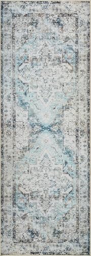 Bloom Rugs Washable Non-Slip 10 ft Runner - Beige/Blue Traditional Runner for Entryway, Hallway, Bathroom, and Kitchen - Exact Size: 2.5' x 10' - Image 4