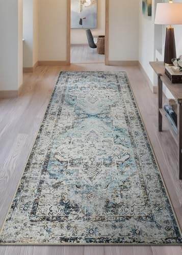 Bloom Rugs Washable Non-Slip 10 ft Runner - Beige/Blue Traditional Runner for Entryway, Hallway, Bathroom, and Kitchen - Exact Size: 2.5' x 10' - Image 2