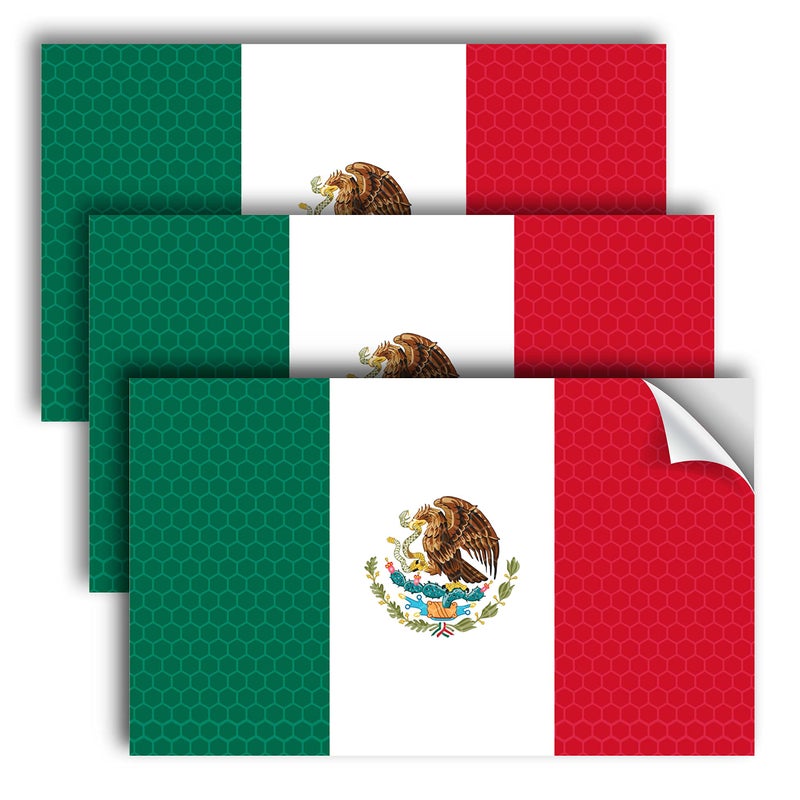 Venicor 3PC Reflective Mexico Flag Sticker - 5x3 Inches - Mexico Decal for Car Jeep Truck Automobile Window Bumper - Image 1