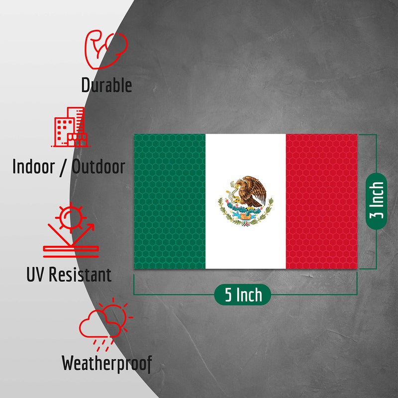 Venicor 3PC Reflective Mexico Flag Sticker - 5x3 Inches - Mexico Decal for Car Jeep Truck Automobile Window Bumper - Image 3