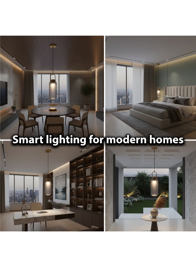 ALFRIDAY Elegant Cylinder Pendant Light, E27 Base, Frosted Glass Shade, Brass Accents, 2m Cord, Ideal for Dining, Bedroom & Living Room Accent - Image 2