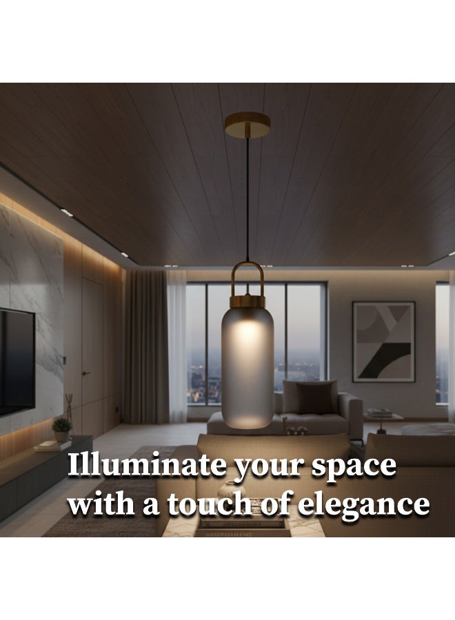 ALFRIDAY Elegant Cylinder Pendant Light, E27 Base, Frosted Glass Shade, Brass Accents, 2m Cord, Ideal for Dining, Bedroom & Living Room Accent - Image 3