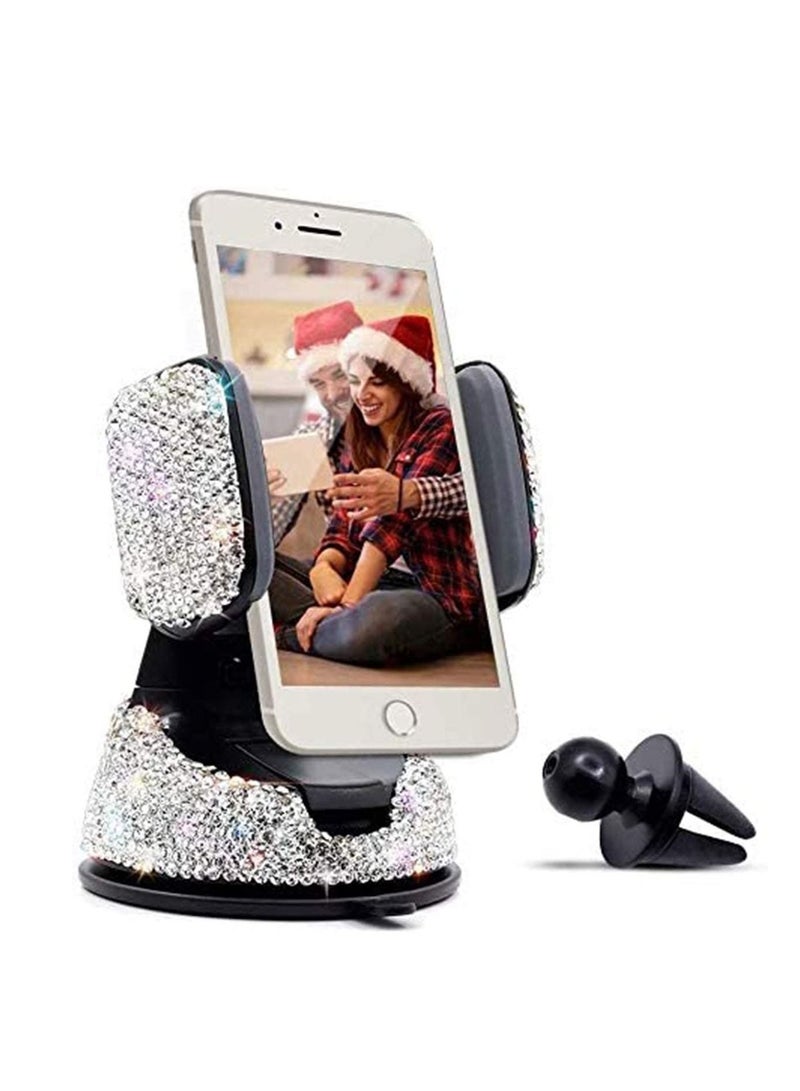 Excefore Car Phone Holder, Auto Phone Mount Bling Rhinestone Crystal Car Accessories Can be Used for Windshield Dashboard and Air Outlet 360 Adjustable for iPhone Android (Black) - Image 1