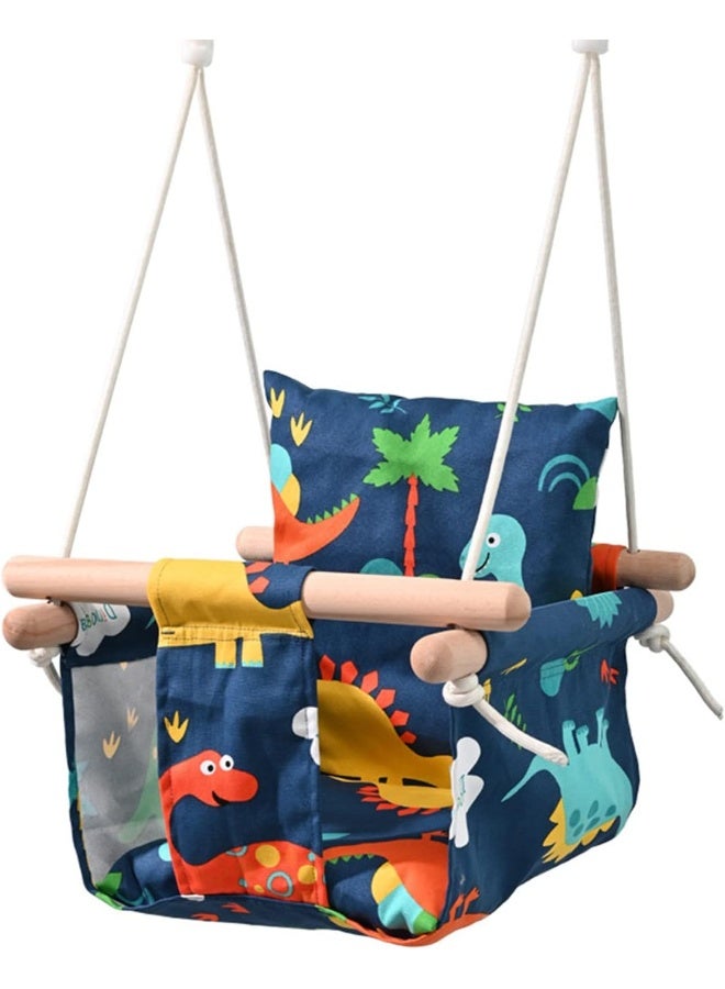 Rainbow Toys Baby Hanging Swing Seat Chair, Dinosaur Print Wooden Canvas Baby Swing with Belt, Outdoor And Indoor Swing for Kids - Image 2