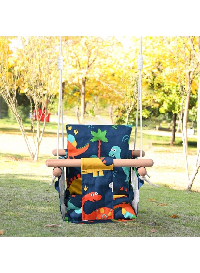 Rainbow Toys Baby Hanging Swing Seat Chair, Dinosaur Print Wooden Canvas Baby Swing with Belt, Outdoor And Indoor Swing for Kids - Image 5