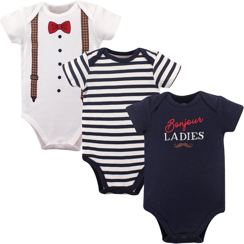 Unisex Baby Cotton Bodysuits, Bonjour 3-Pack, 3-6 Months