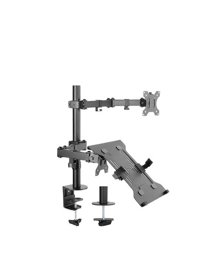 نيوستار ذراع شاشة محورية Newstar 91-LDT12C1M2KN مع حامل لابتوب، تناسب الشاشات من 13" إلى 32"، بحد أقصى وزن 8 كغم للشاشة، و4.5 كغم كحد أقصى للابتوب، إدارة كابلات، دوران بزاوية 360° VESA، باللون الأسود | 91-LDT12C1M2KN - Image 1