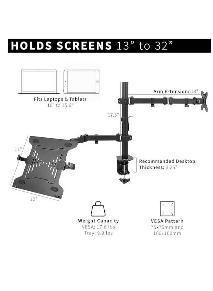 نيوستار ذراع شاشة محورية Newstar 91-LDT12C1M2KN مع حامل لابتوب، تناسب الشاشات من 13" إلى 32"، بحد أقصى وزن 8 كغم للشاشة، و4.5 كغم كحد أقصى للابتوب، إدارة كابلات، دوران بزاوية 360° VESA، باللون الأسود | 91-LDT12C1M2KN - Image 2