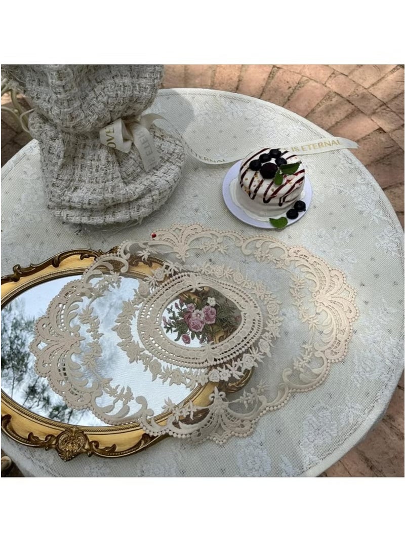 2pcs الرجعية الفرنسية النمط الدانتيل Placemats عصرية مطرزة كأس حصيرة زهرية حصيرة 12 "x16" ، البيج - Image 4