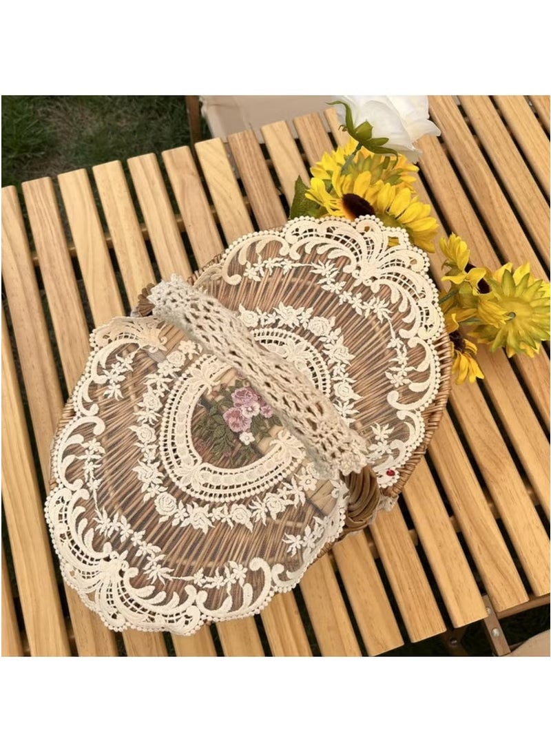 2pcs الرجعية الفرنسية النمط الدانتيل Placemats عصرية مطرزة كأس حصيرة زهرية حصيرة 12 "x16" ، البيج - Image 5