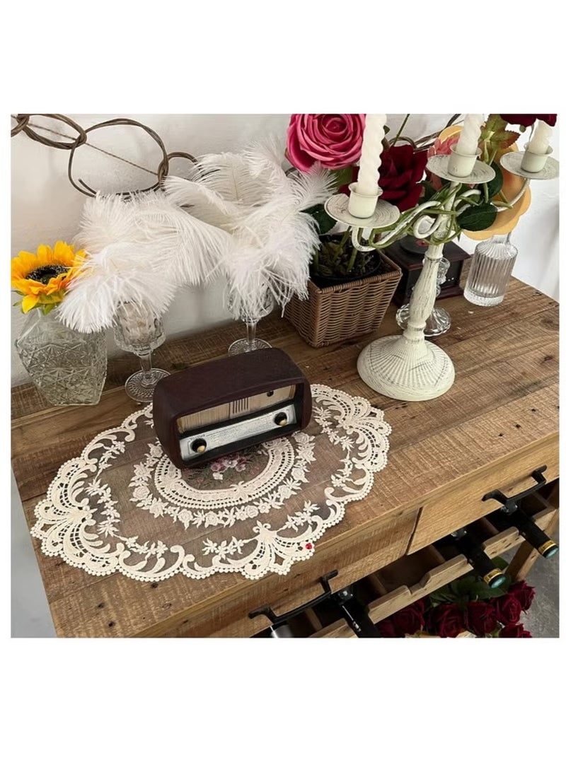 2pcs الرجعية الفرنسية النمط الدانتيل Placemats عصرية مطرزة كأس حصيرة زهرية حصيرة 12 "x16" ، البيج - Image 3