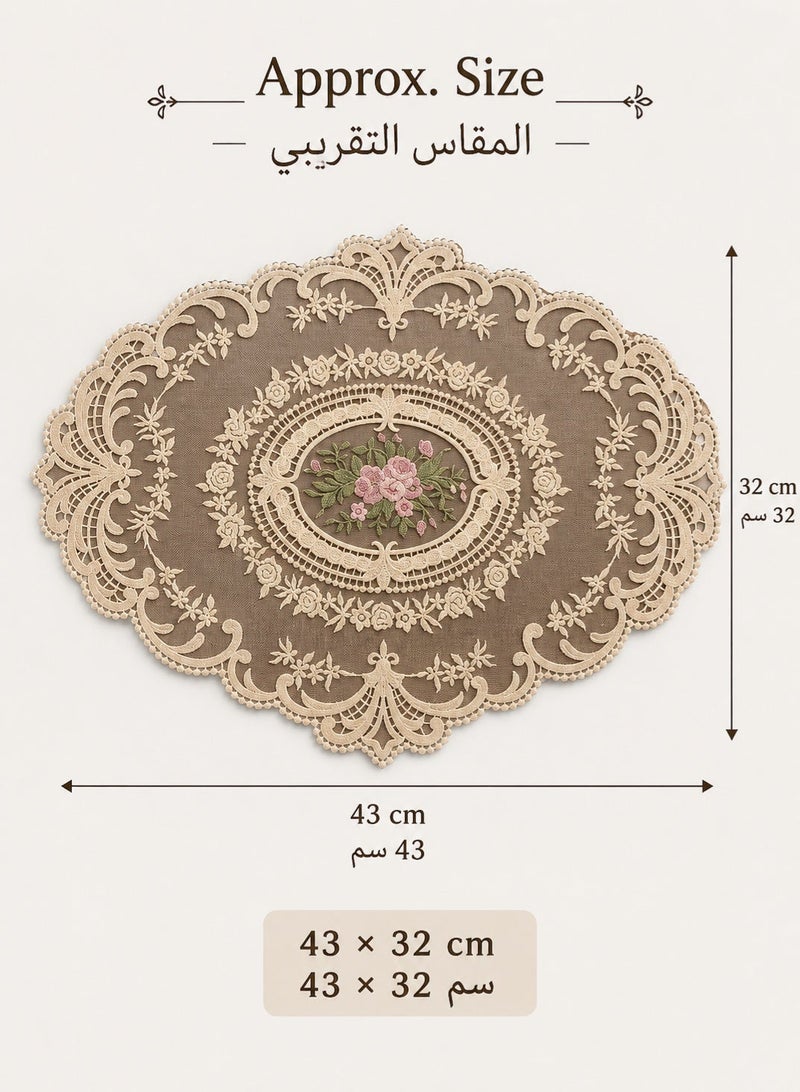 طقم 2 مفرش طاولة دانتيل فرنسي بتصميم قديم، مفارش قطنية مطرزة للديكور كحصيرة أكواب ومزهريات لطاولة الطعام وطاولة القهوة والمنزل، بيج، مقاس 43 × 32 سم - Image 4