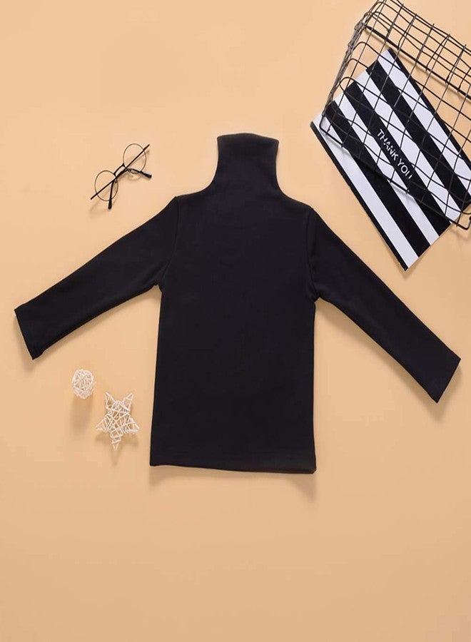 Mubineo Toddler Baby Girl Basic Plain Turtleneck Long Sleeve Cotton T Shirts Tee Tops (Black, 3T) - Image 2